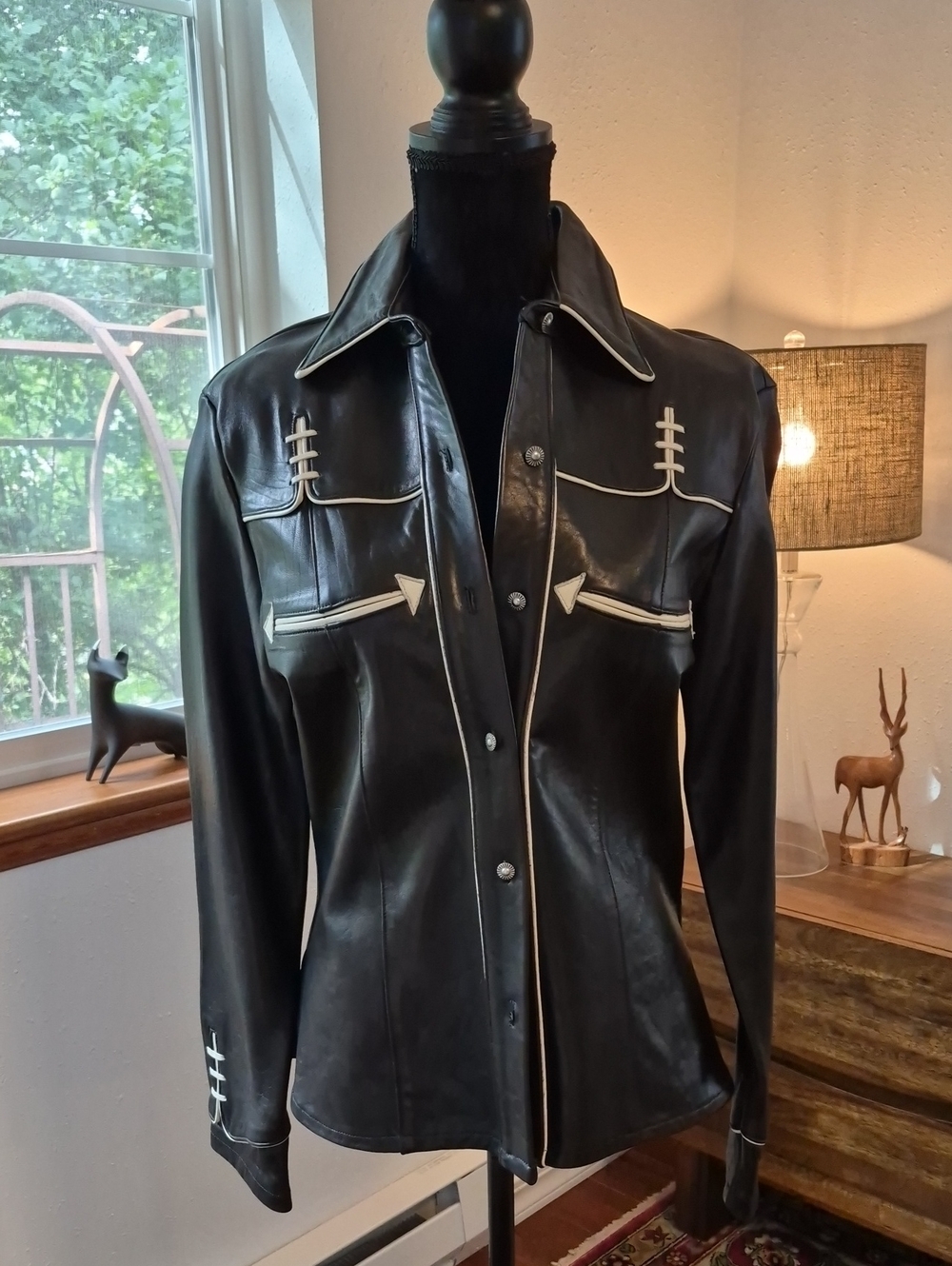 ARELLA 90s Leather Western Shirt Jacket Small Black White